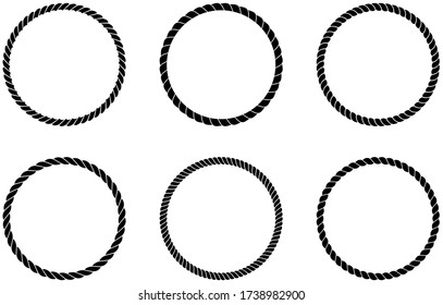 Cord or rope circle set arrangement as vector on an isolated white background.
