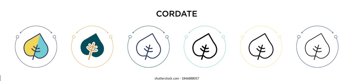 Cordate icon in filled, thin line, outline and stroke style. Vector illustration of two colored and black cordate vector icons designs can be used for mobile, ui, web