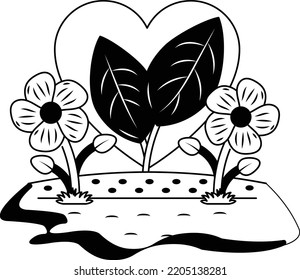 Cordate leaf Plant with Sky and Clouds Concept Vector Icon Design, Nature Love Symbol, Artistic landforms Scenes Sign, Heart in nature Stock illustration, Beautiful Landscape View in Circular Shape