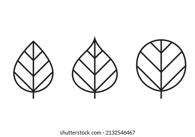 cordate and orbicular leaf line icon set. botanical and nature symbol. three leaves isolated vector images