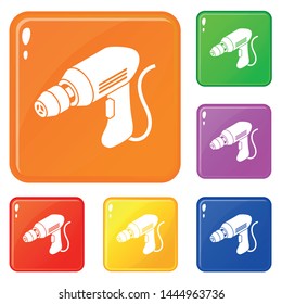 Corded drill icons set collection vector 6 color isolated on white background