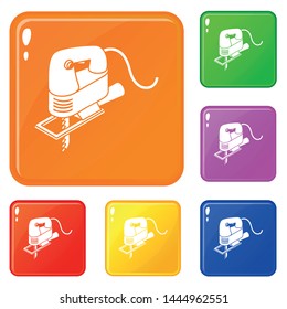 Corded jig saw icons set collection vector 6 color isolated on white background