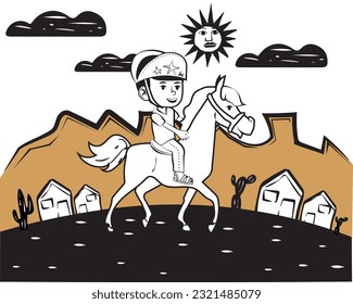 cordel-style illustration of a man riding a horse.