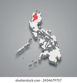 Cordillera Administrative region highlighted in red on a grey Philippines 3d map