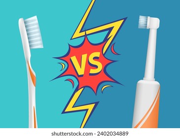 Cordless battery toothbrush versus manual toothbrush. Stock vector illustration