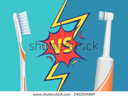 Cordless battery toothbrush versus manual toothbrush. Stock vector illustration