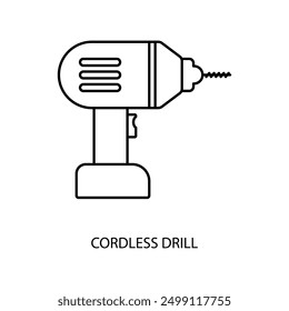Icono de línea de concepto de taladro inalámbrico. Ilustración de elemento simple. diseño de símbolo de contorno de concepto de taladro inalámbrico.
