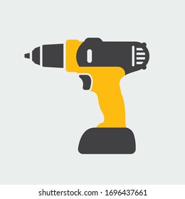 Cordless drill or driver with battery accumulator. Flat style vector illustration of power tool for drilling.