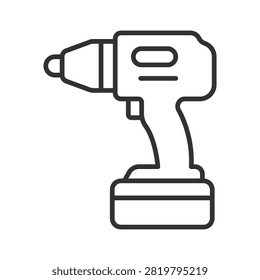 Cordless drill driver, icon in line design. cordless drill driver, battery drill, cordless screwdriver, drill screwdriver, battery power tool on white background vector. Editable stroke icon.