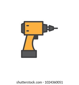Cordless drill filled outline icon, line vector sign, linear colorful pictogram isolated on white. Electric screwdriver symbol, logo illustration. Pixel perfect vector graphics