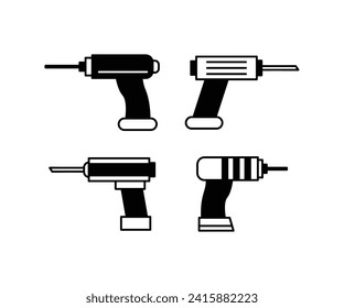 cordless drill icon tool equipment simple design vector black white illustration template collections sets