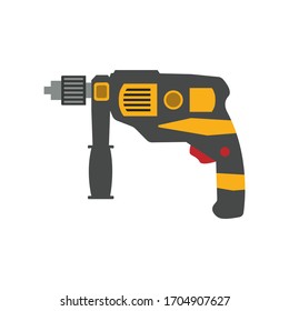 Cordless drill isolated on white background. Electric construction tool, drilling and repair house work vector illustration.