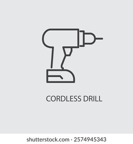 Cordless drill, linear style icon. Cordless drill for convenient construction and repair tasks. Editable stroke width