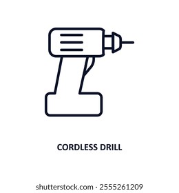 cordless drill outline icon.  Thin line icon from construction tools collection. Editable vector isolated on white background