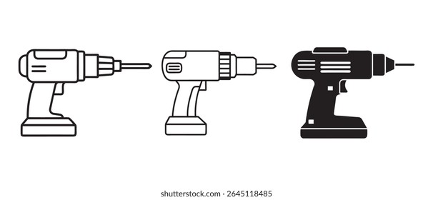 Cordless Drill Silhouette Vector Illustration Black.
