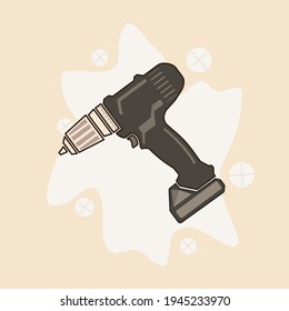 cordless drill simple art vector illustration