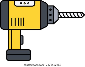 Concepto de la máquina de perforación sin cuerda, taladro eléctrico con diseño de contorno de Vector de broca trenzada de cobalto, símbolo del equipo de Industrial, signo del 1 de mayo, ilustración de stock del Día Internacional de los Trabajadores