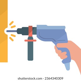 Cordless Drills with handle concept, Hole Making Power Tool vector color icon design, Handyman Services symbol, House Repairing sign, Civil Engineering and Building Contractor stock illustration