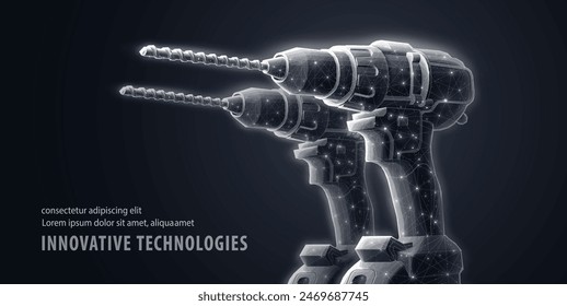 Taladros inalámbricos. Herramienta eléctrica, destornillador eléctrico, broca, tecnología de pilas, mejora del hogar, tecnología industrial, Tecnología del motor sin escobillas, concepto de innovación