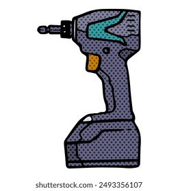 cordless electric drill icon hand drawn halftone color vector illustration