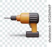 Cordless electric drill, side view. Color illustration in realistic style