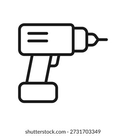 Schnurlose elektrische Bohrmaschine, lineares Symbol. Bau, Zimmerei, Hausreparatur und Handwerkszeug
