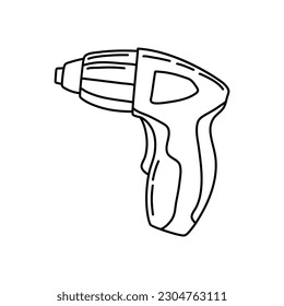 Cordless Electric Screwdriver doodle icon black and white vector illustration. Editable outline stroke.