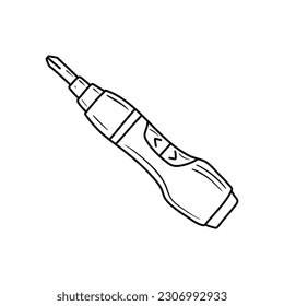 Cordless Electric Screwdriver doodle icon black and white vector illustration. Editable outline stroke.