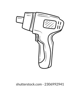 Cordless Electric Screwdriver doodle icon black and white vector illustration. Editable outline stroke.