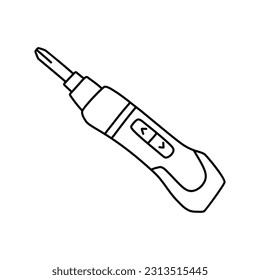 Icono de doodle Electric Screwdriver sin cordones, ilustración de vector en blanco y negro. Curso de contorno modificable.