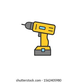 Cordless electric screwdriver thin line icons. Colored linear vector sign
