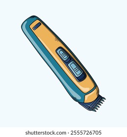 Cordless electric trimmer. Yellow and blue electric razor for shaving