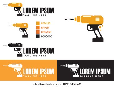 Conjunto de iluminación de vectores con el logotipo de la herramienta de perforación manual sin cables