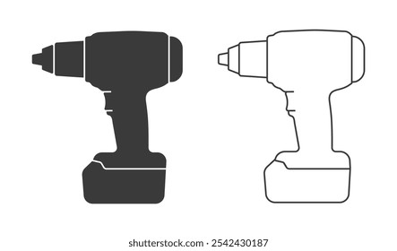 Cordless impact wrench driver icon symbol shape. Battery power screwdriver drill logo sign. Fix, tool, repair. vector illustration. Isolated on white background.