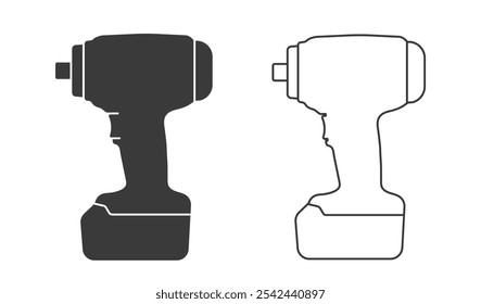 Cordless impact wrench driver icon symbol shape. Battery power screwdriver drill logo sign. Fix, tool, repair. vector illustration. Isolated on white background.