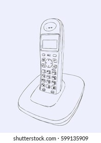 Cordless Phone vector , Hand drawn sketch line art vector.