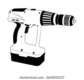 Ilustração de vetor preto e branco de broca elétrica sem fio