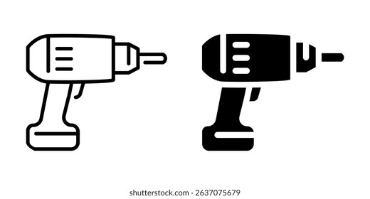 Cordless power drill icon. Line and silhouette style.