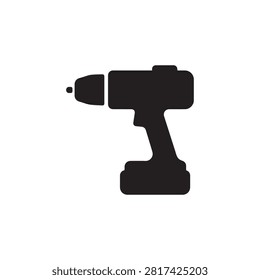 Cordless Power Drill Vector Icon isolated on white background, black electric screwdriver tool for construction and drilling