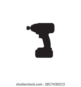 Cordless Power Drill Vector Icon isolated on white background, black impact driver tool for construction and drilling work