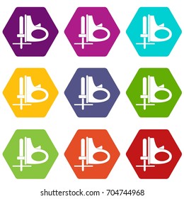 Cordless reciprocating saw icon set many color hexahedron isolated on white vector illustration