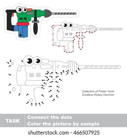 Cordless rotary hammer in vector to be traced by numbers, easy educational kid game.