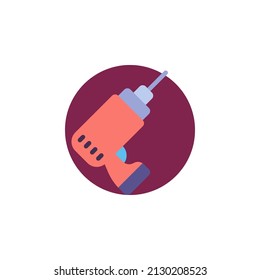 Icono plano del destornillador sin cables. Botón redondo colorido, señal circular vectorial. Diseño de estilo plano