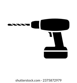 Cordless screwdriver icon. Drill. Black silhouette. Side view. Vector simple flat graphic illustration. Isolated object on a white background. Isolate.
