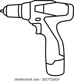 Destornillador sin cables. Herramienta de alimentación. Dibujo de línea. Vector