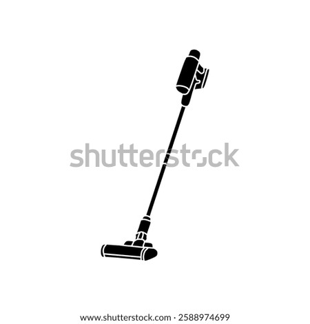 Cordless Vacuum Cleaner in black fill icon. Self-Standing handheld with charging dock station removable battery. Editable graphic resources for many purposes.