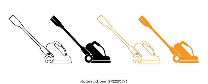 Cordless Vakuum Silhouette Vektorgrafik.  verschiedene farbige Staubsauger in einer Reihe auf weißem Hintergrund. 