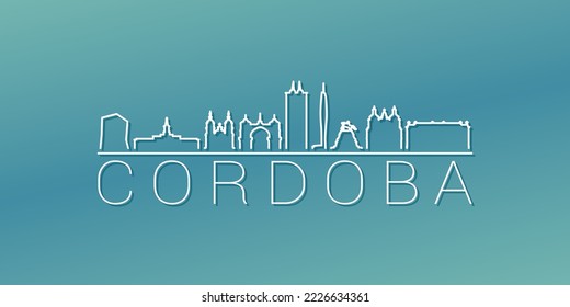 Córdoba, Cordoba, Argentina Skyline Linear Design. Flat City Illustration Minimal Clip Art. Background Gradient Travel Vector Icon.