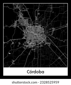 Córdoba Argentina Mapa de la Ciudad de Sudamérica Ilustración del vector blanco negro