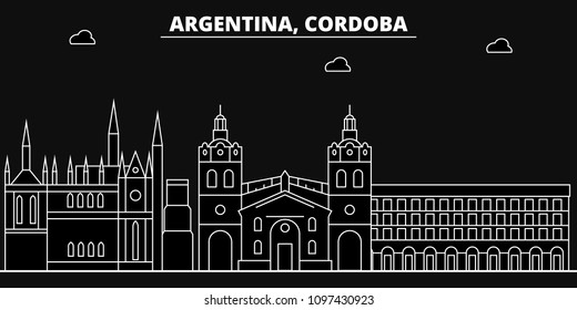 Cordoba silhouette skyline. Argentina - Cordoba vector city, argentinian linear architecture, buildings. Cordoba line travel illustration, landmarks. Argentina flat icon, argentinian outline design